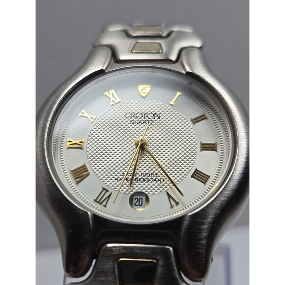 Croton Unisex Quartz 36mm Two Tone 23K Gold Plated Watch Date New Battery Japan - Picture 4 of 11